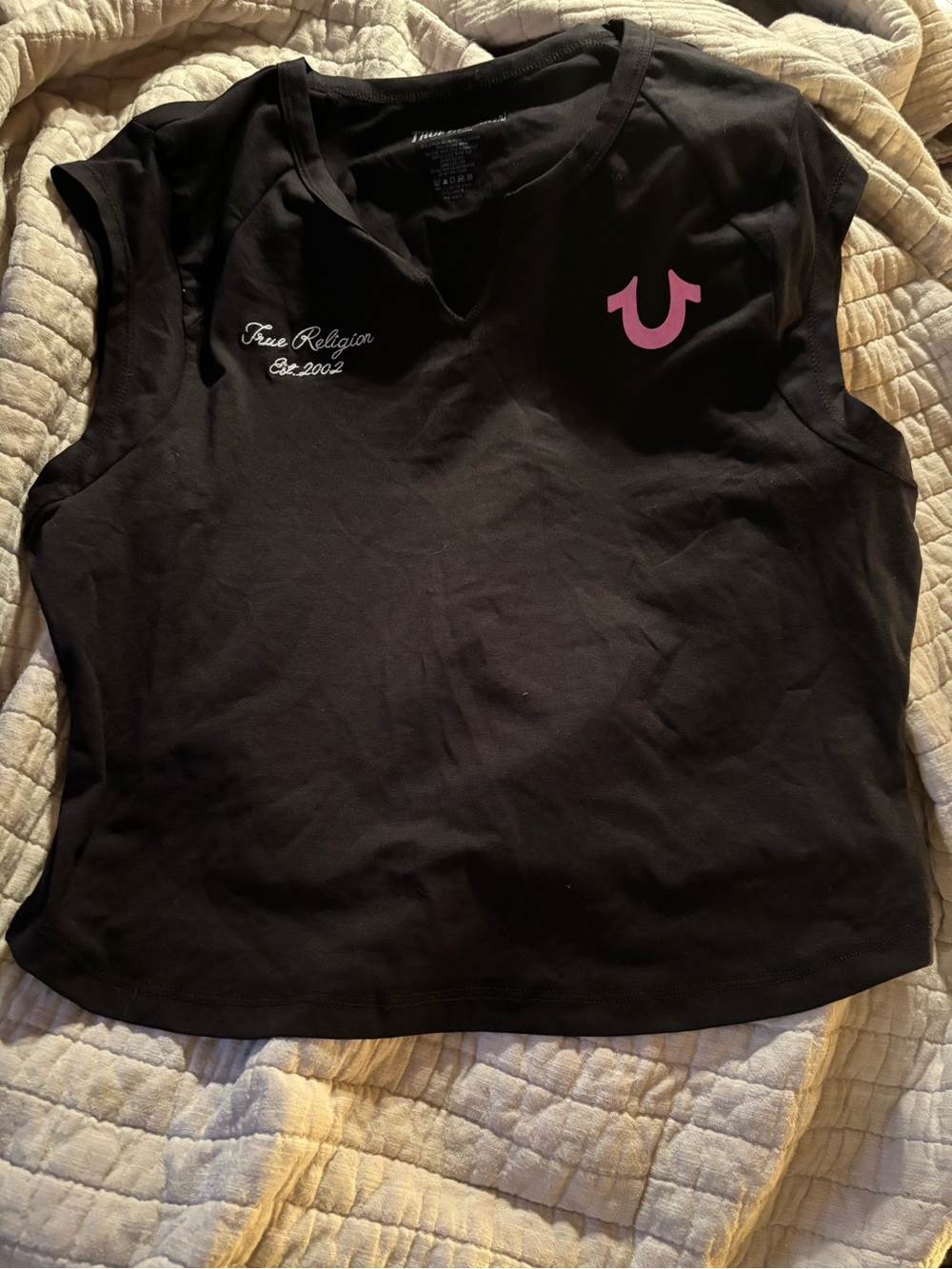 True Religion Black Tank Top with Pink Horseshoe Logo